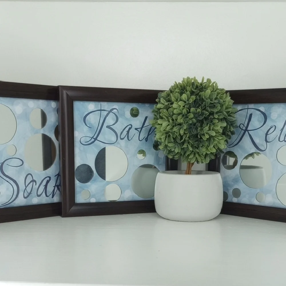 BUNDLE Brown and Blue Mirror Wall Decor with Soothing Bubbles Set